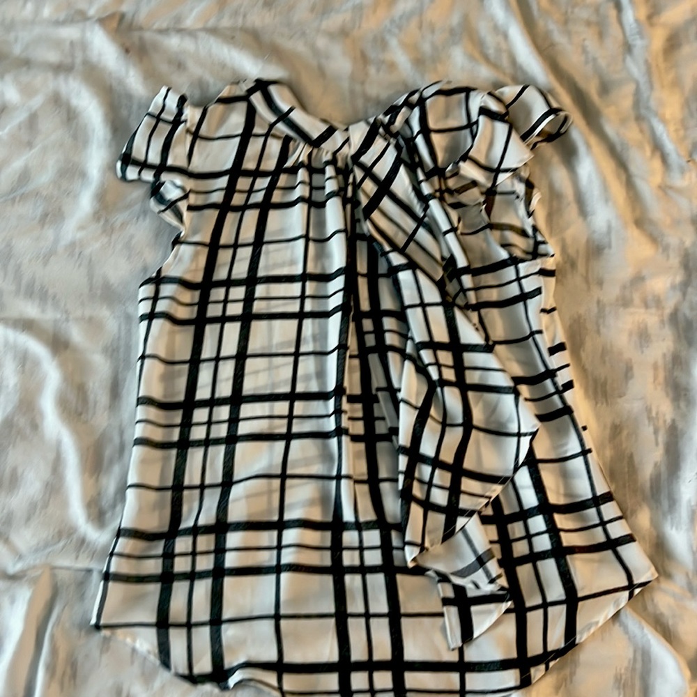 Sheer blouse, petite small, black & white pattern